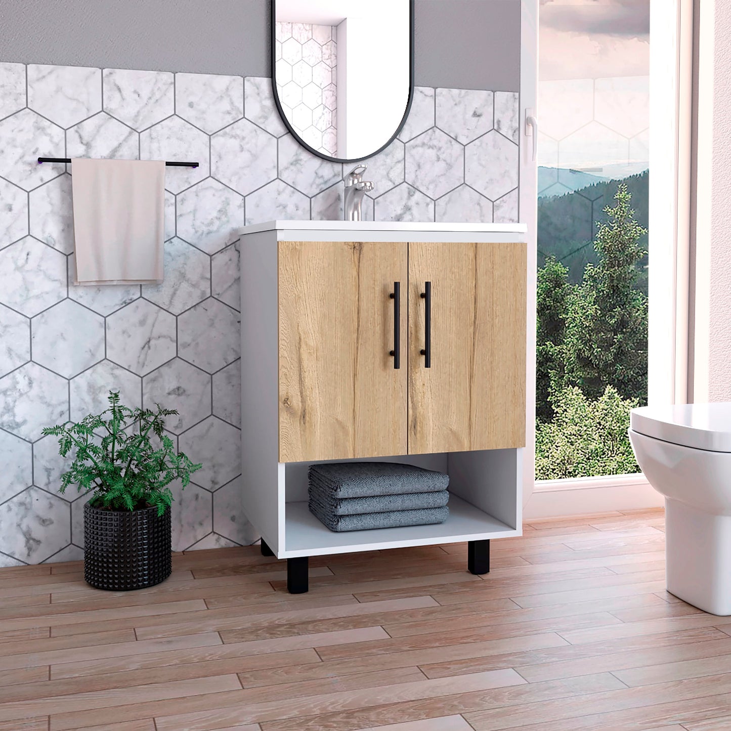 Mueble Optimizador Lavamanos Bath Bi Color A Rta Blanco Duna
