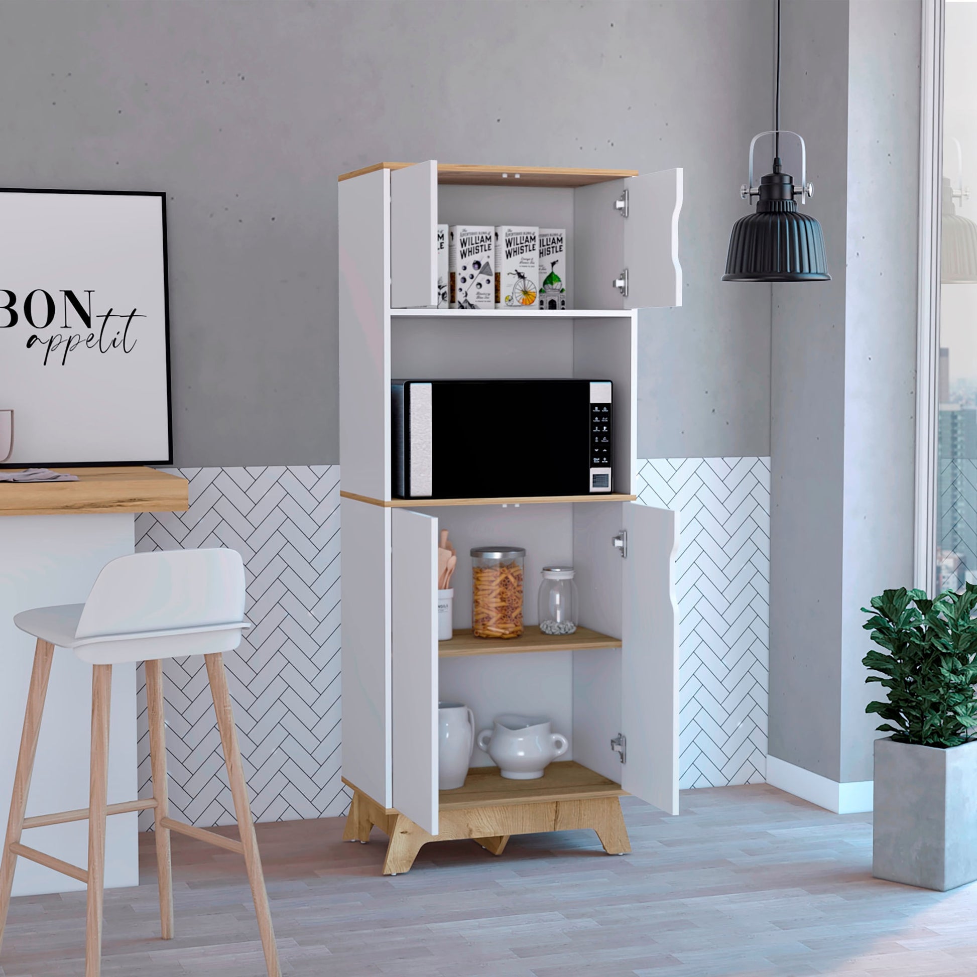 Mueble Microondas Alto Bi-Color 170X65 Rta Duna Blanco