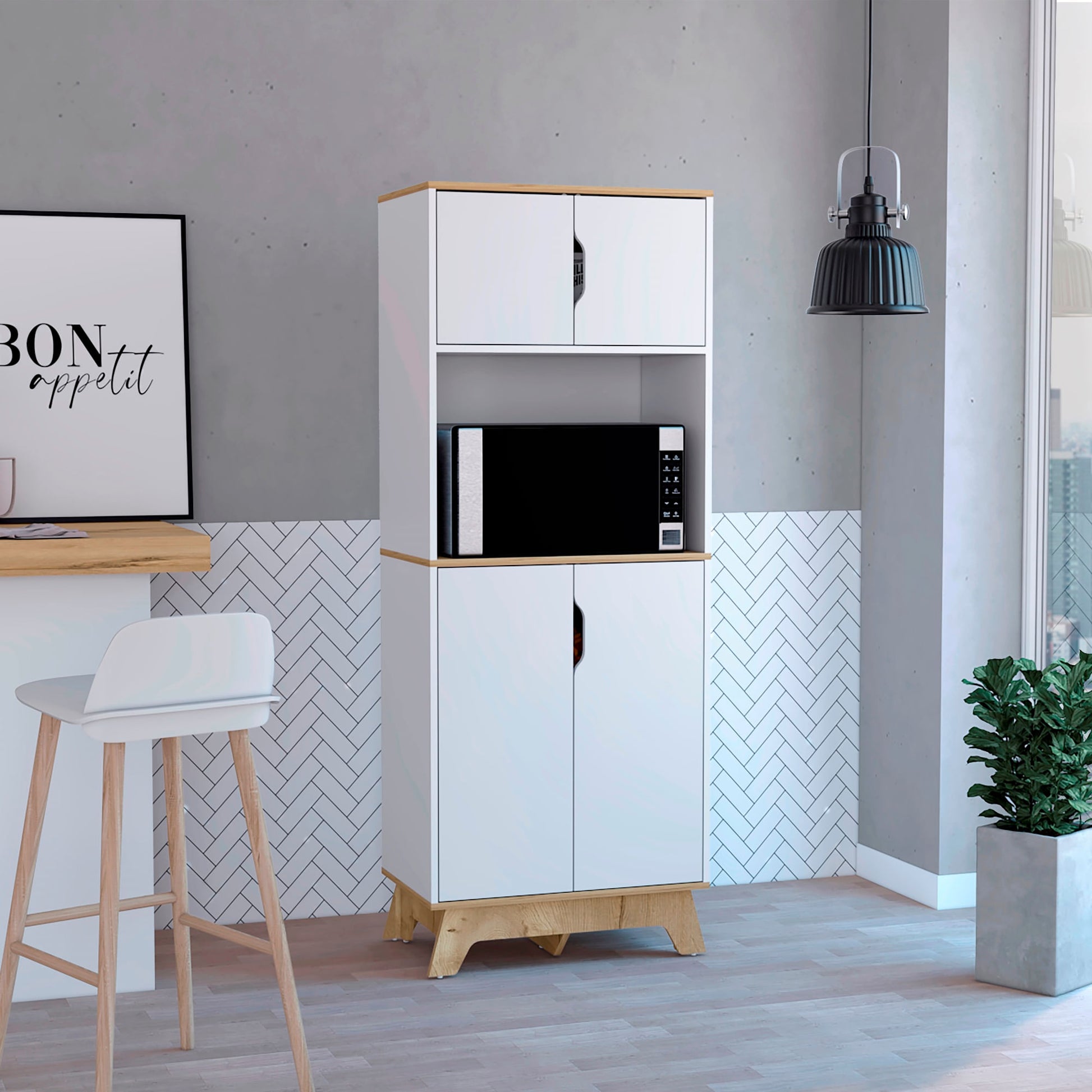 Mueble Microondas Alto Bi-Color 170X65 Rta Duna Blanco