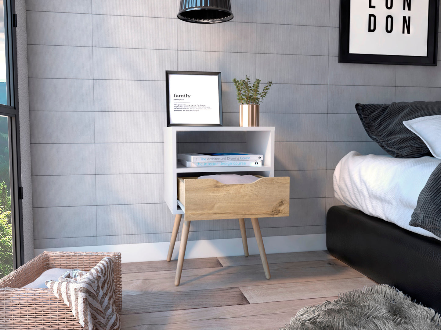 Mesa De Noche Otom Rta Blanco + Duna