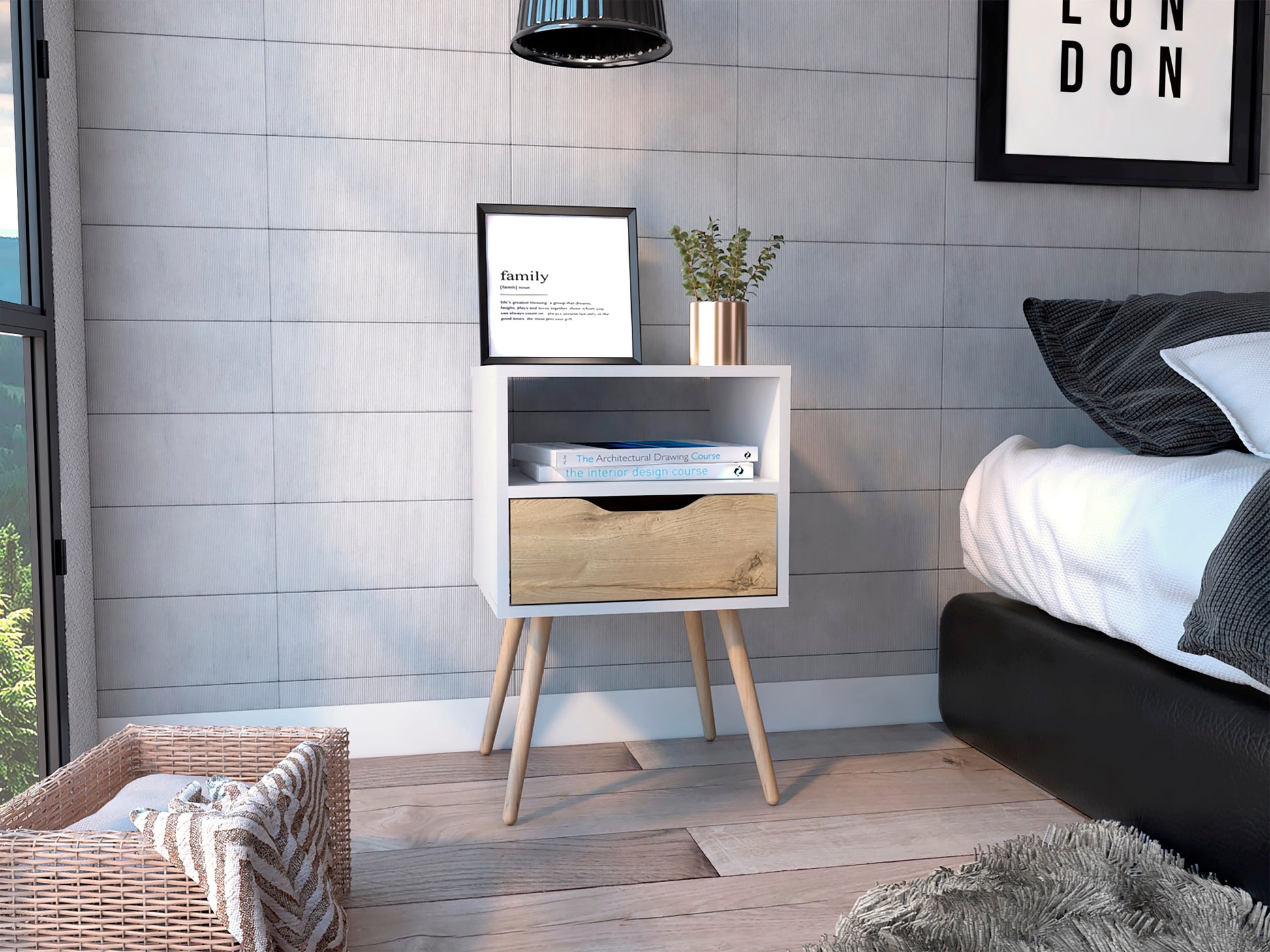 Mesa De Noche Otom Rta Blanco + Duna