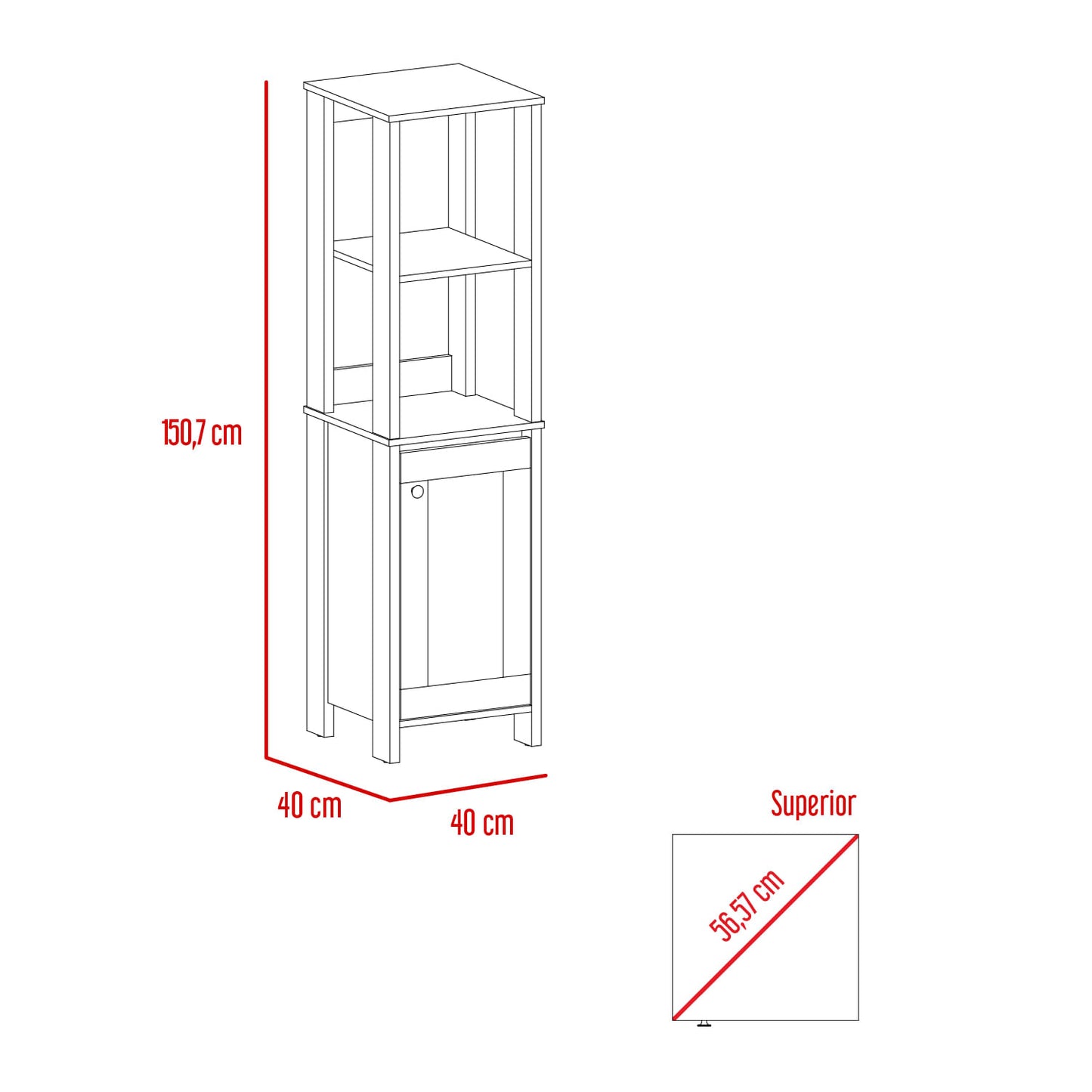 Mueble Optimizador 1 Bath Bi-Color 150X40X40 Rta Blanco/Duna