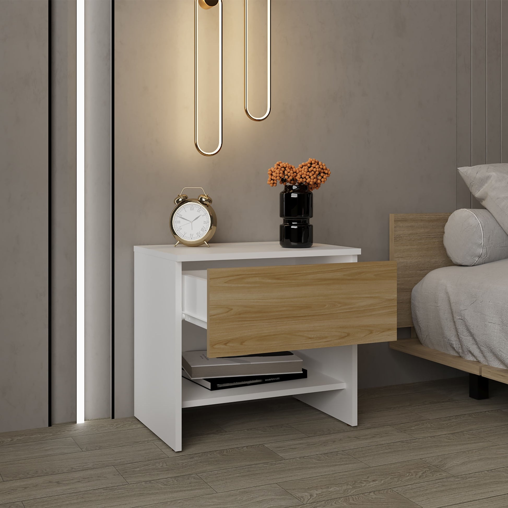 Mesa De Noche Dasel 46X50X35 Rta Fresno Blanco