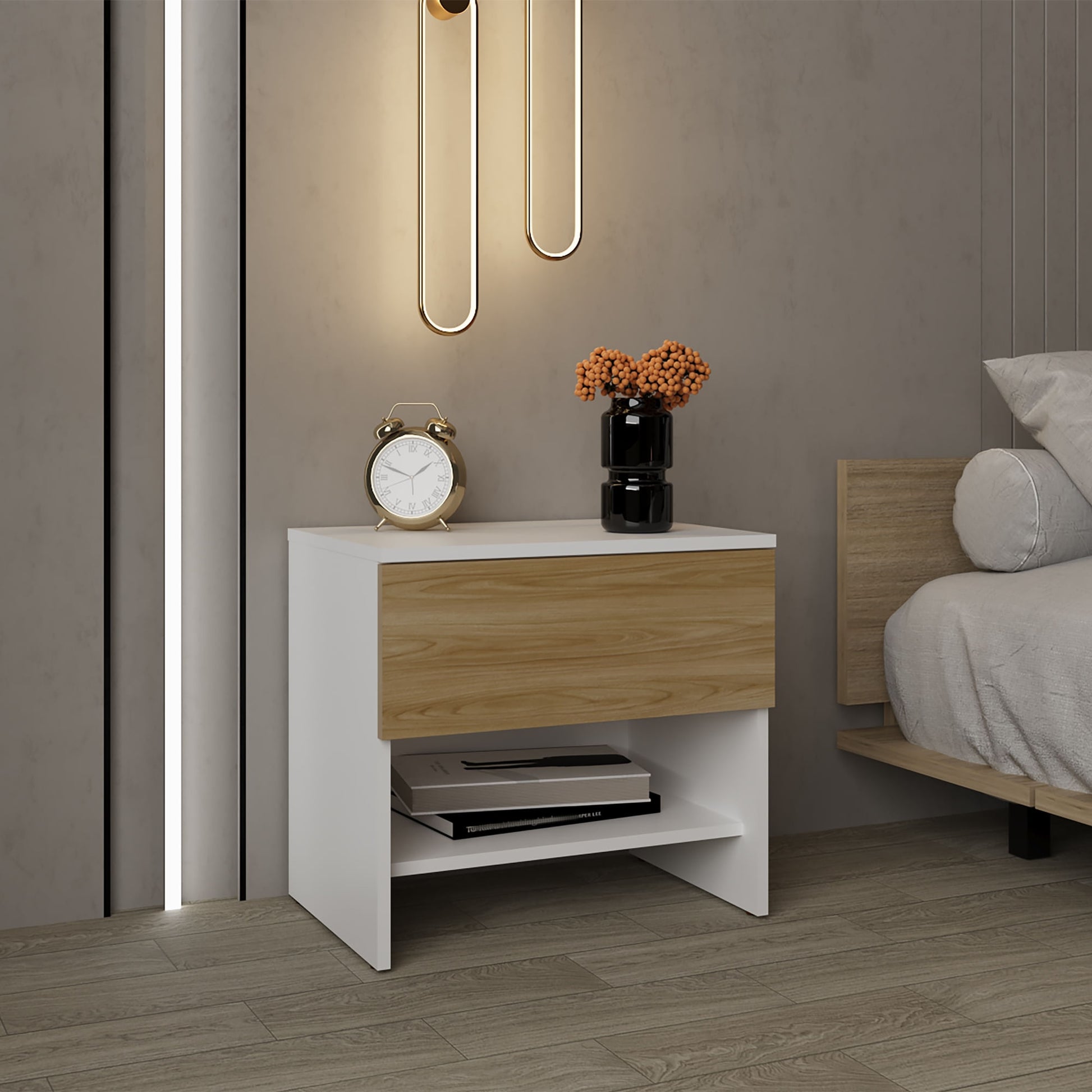 Mesa De Noche Dasel 46X50X35 Rta Fresno Blanco