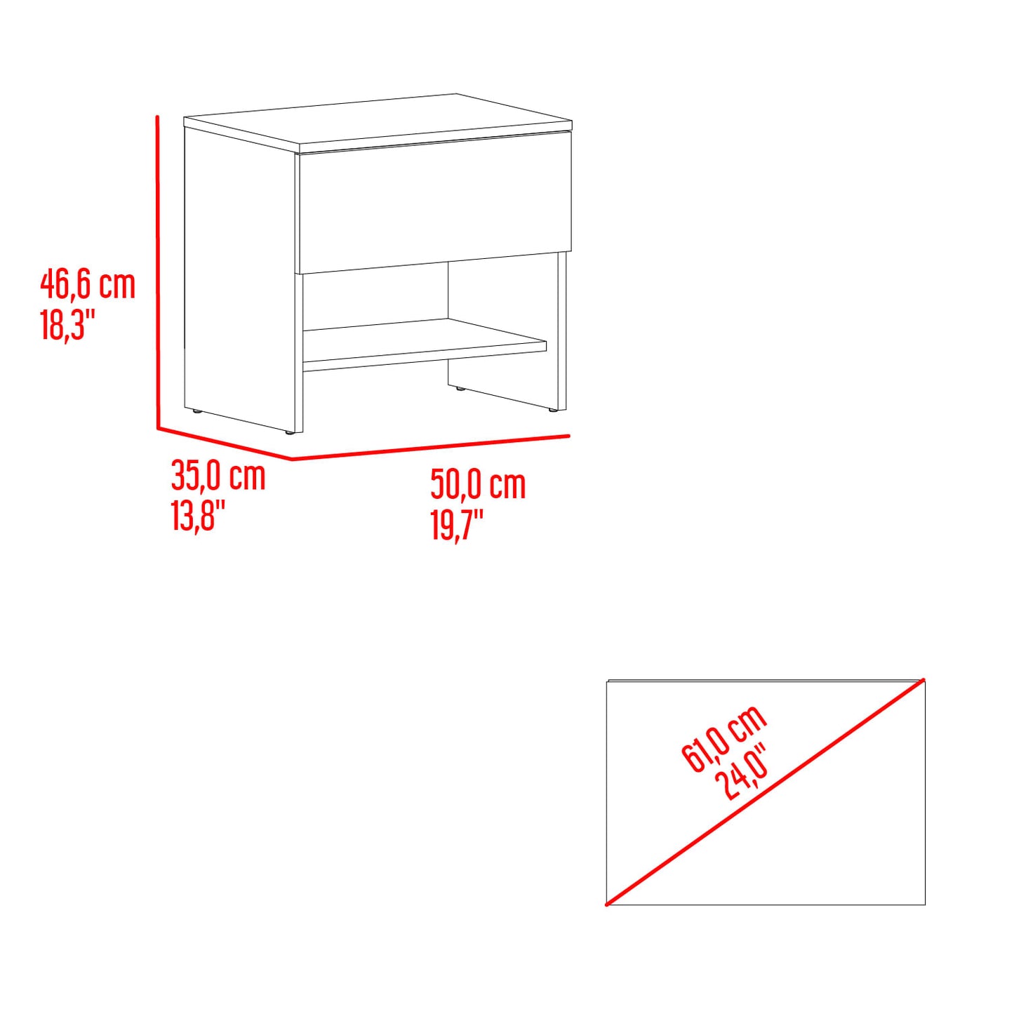 Mesa De Noche Dasel 46X50X35 Rta Fresno Blanco