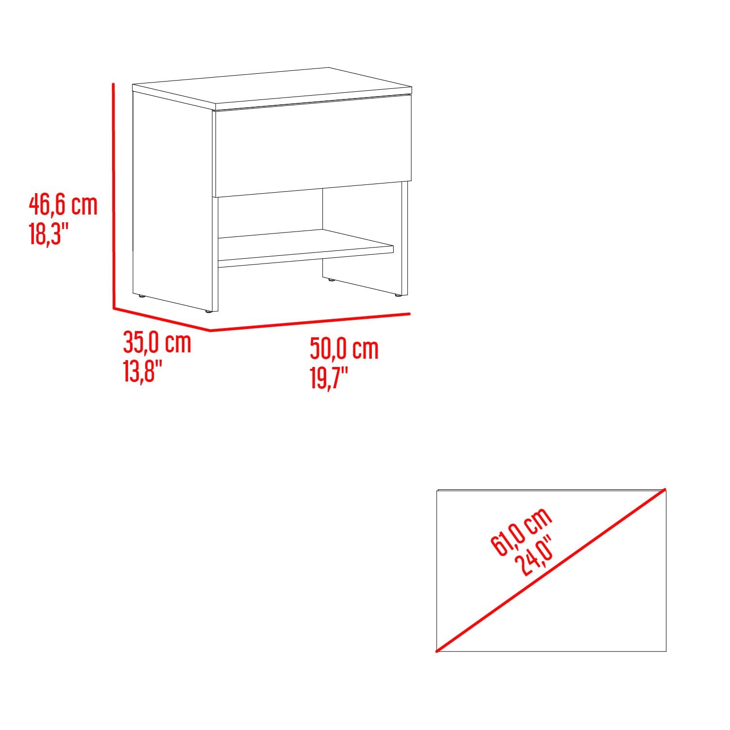 Mesa De Noche Dasel 46X50X35 Rta Fresno Blanco
