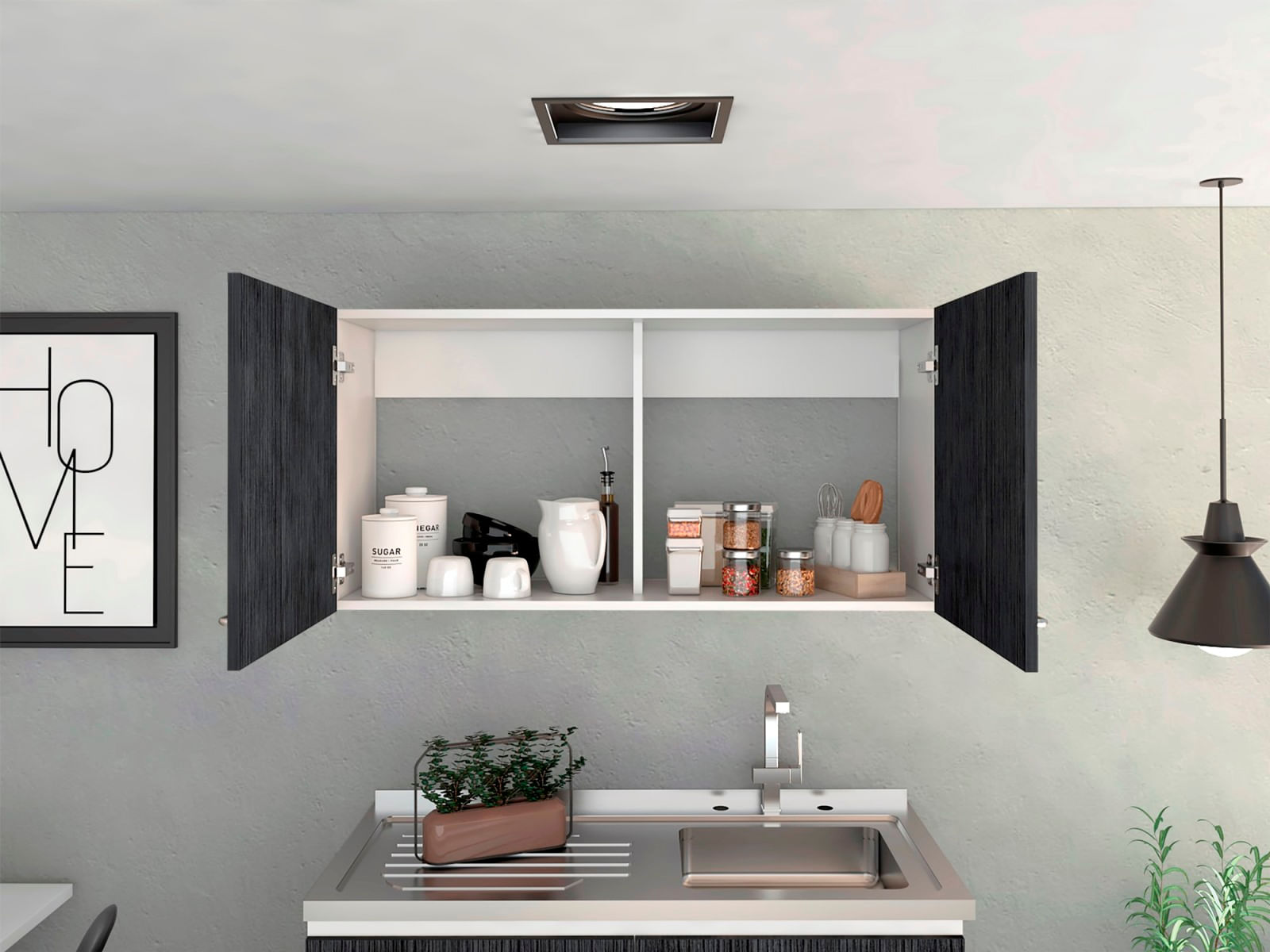 Mueble Superior Kit Lavaplatos Napoles Rta Roble Gris Blanco Zf