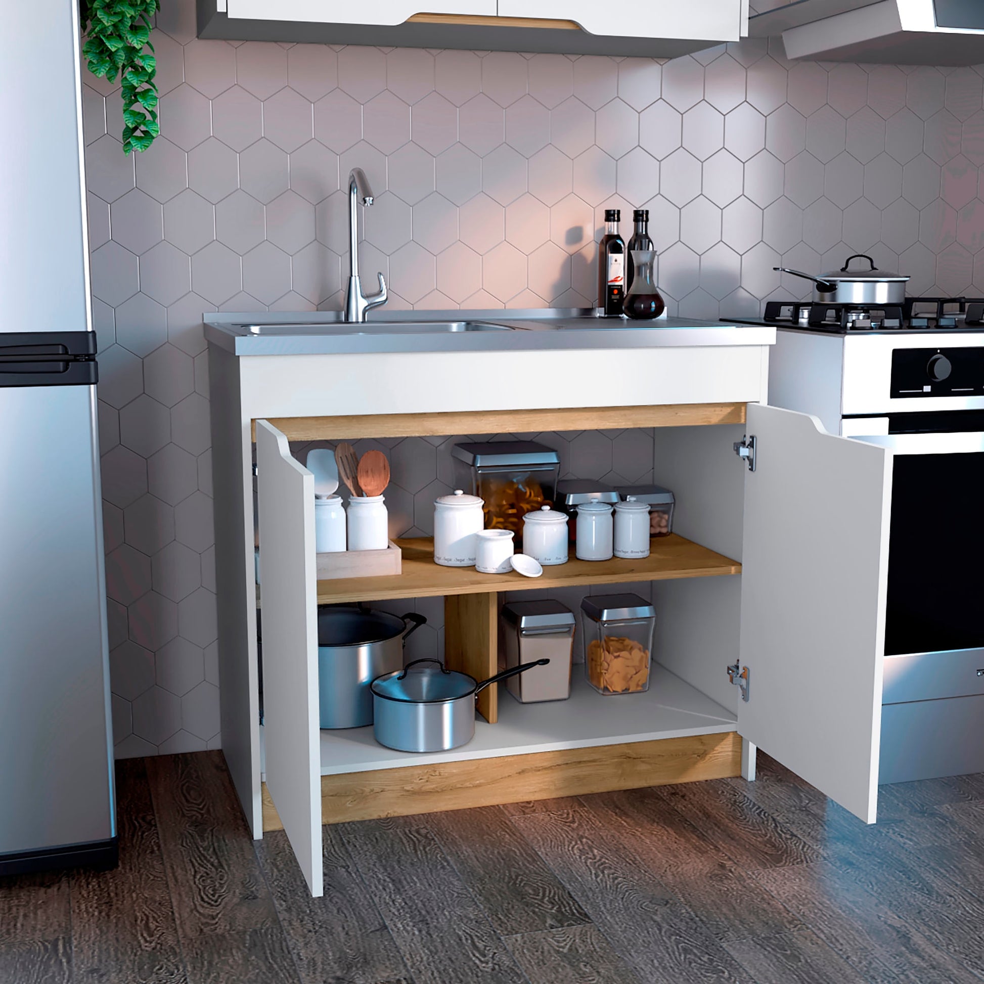 Mueble Inferior Cocina Soler 89X100 Rta Blanco Macadamia