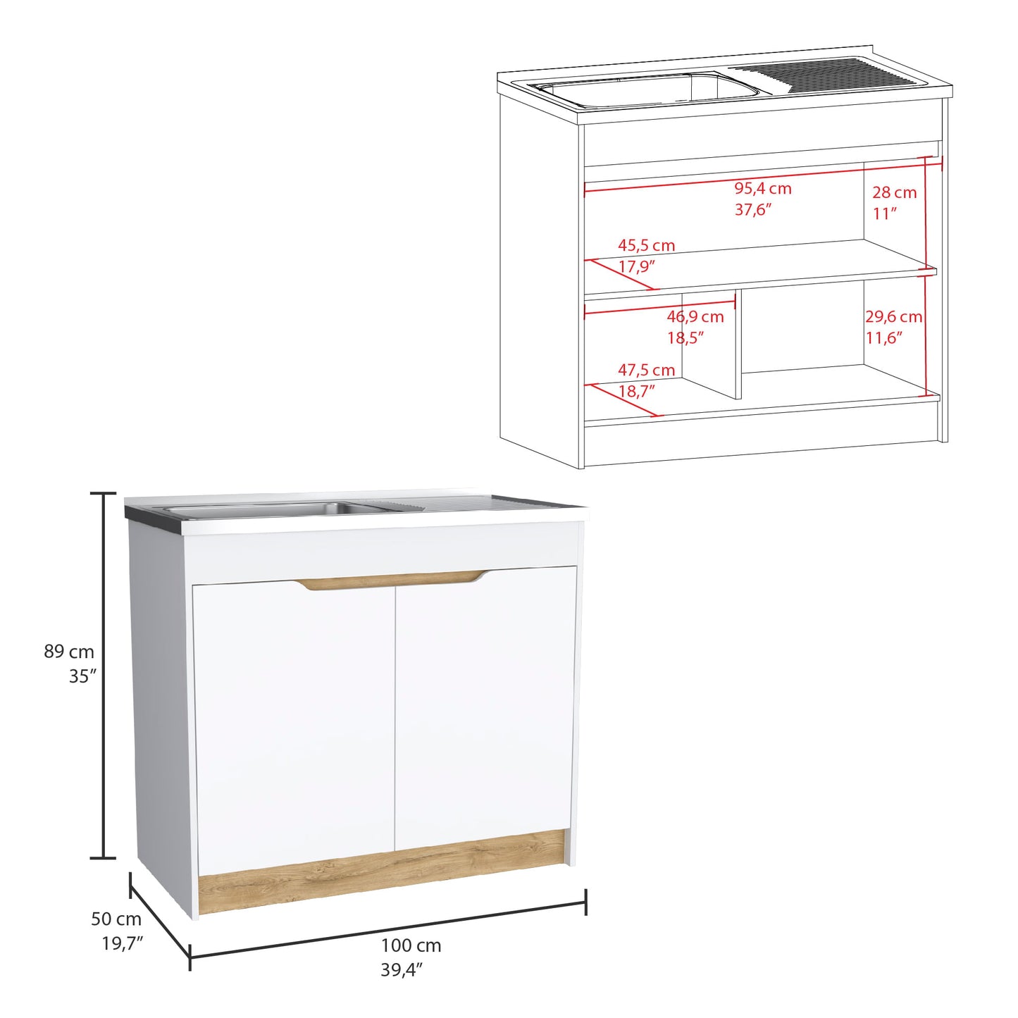Mueble Inferior Cocina Soler 89X100 Rta Blanco Macadamia