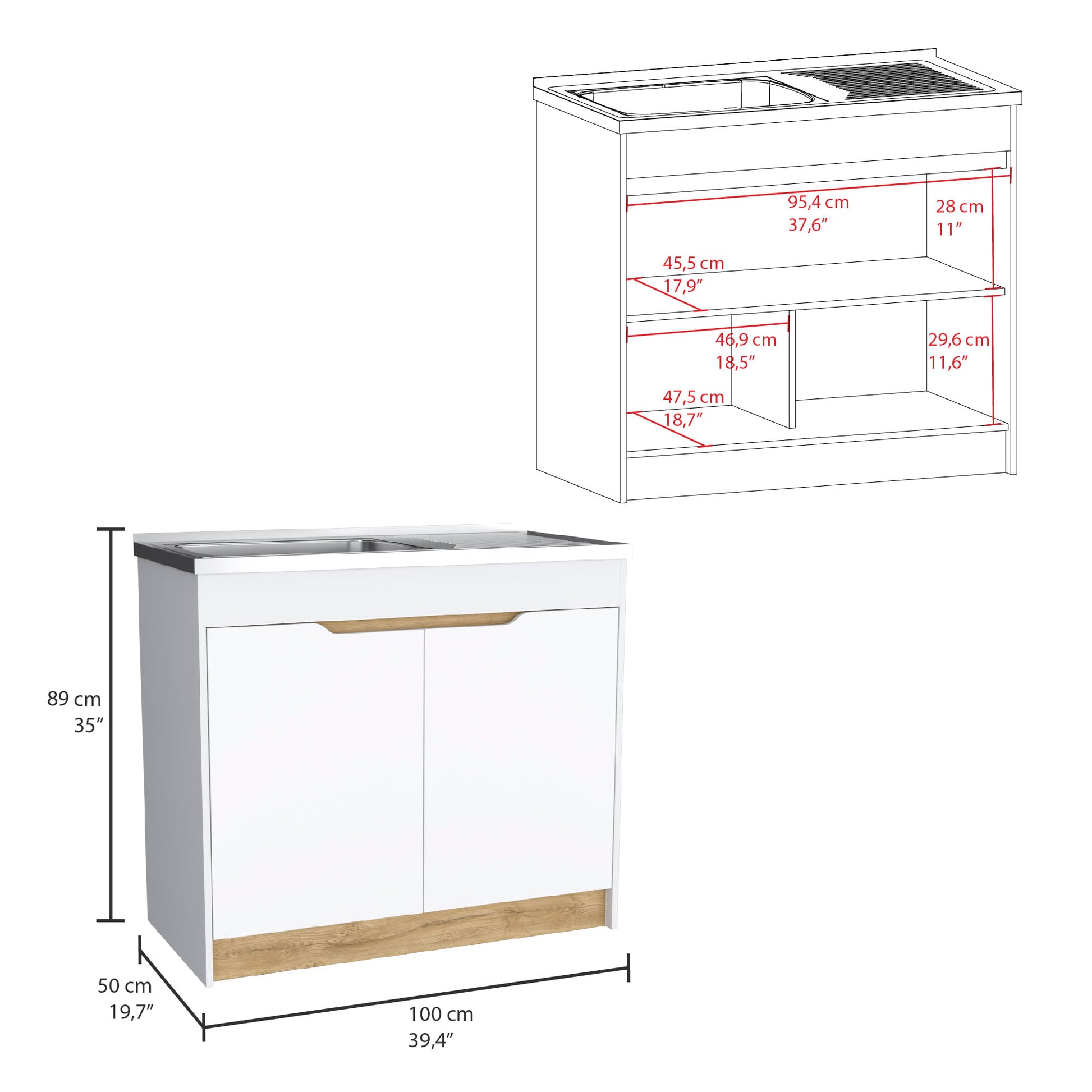 Mueble Inferior Cocina Soler 89X100 Rta Blanco Macadamia