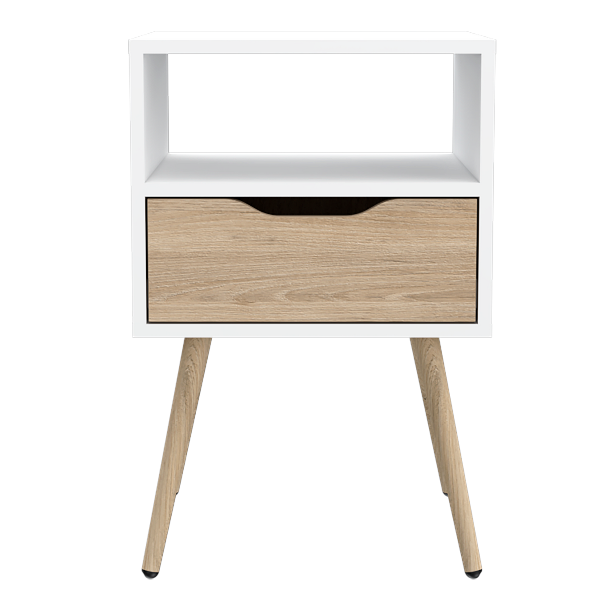 Mesa De Noche Otom Rta Blanco + Rovere