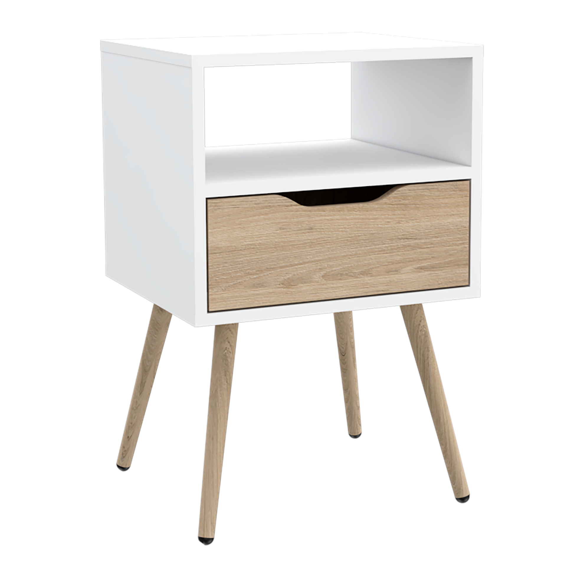 Mesa De Noche Otom Rta Blanco + Rovere