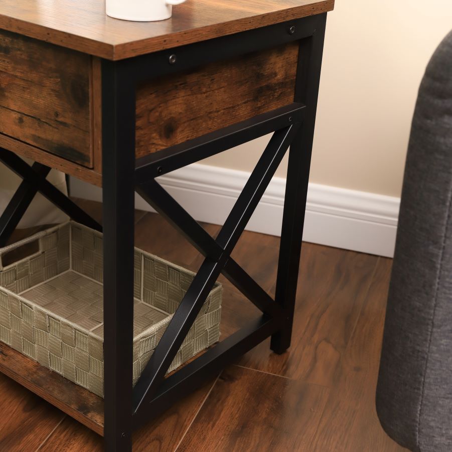 Nochero Metalico 53 X 40 X 40 Café Rustico