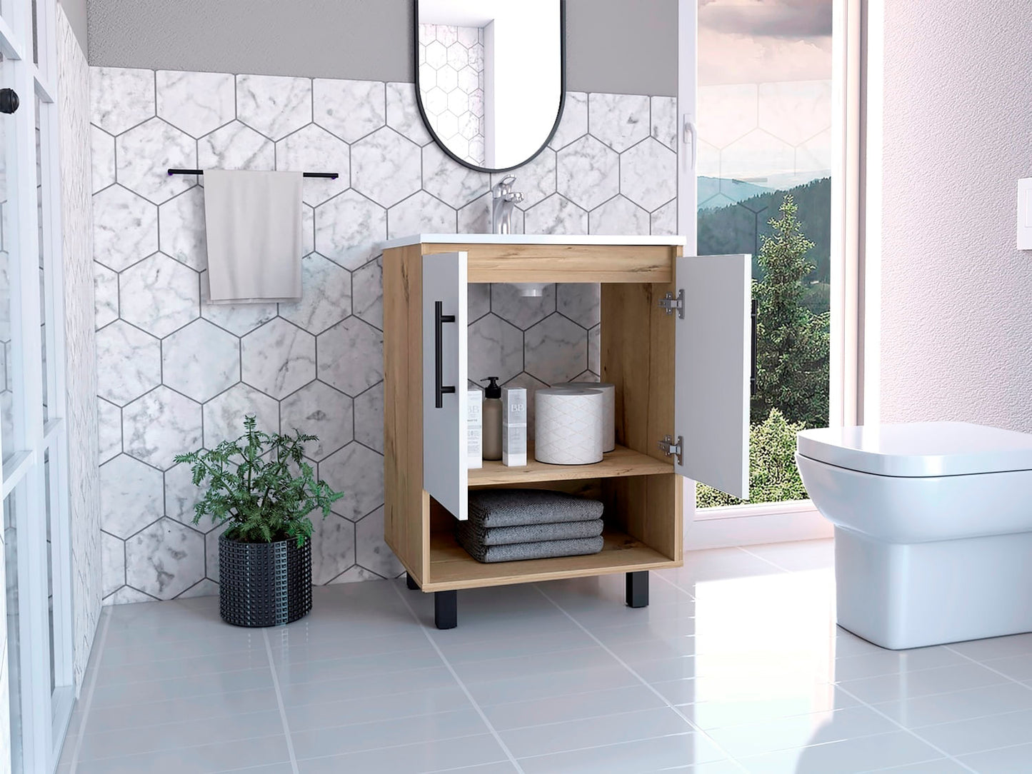 Mueble Optimizador Lavamanos Bath Bi Color A Rta Duna Blanco