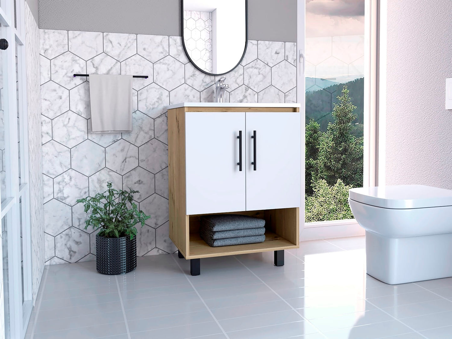 Mueble Optimizador Lavamanos Bath Bi Color A Rta Duna Blanco