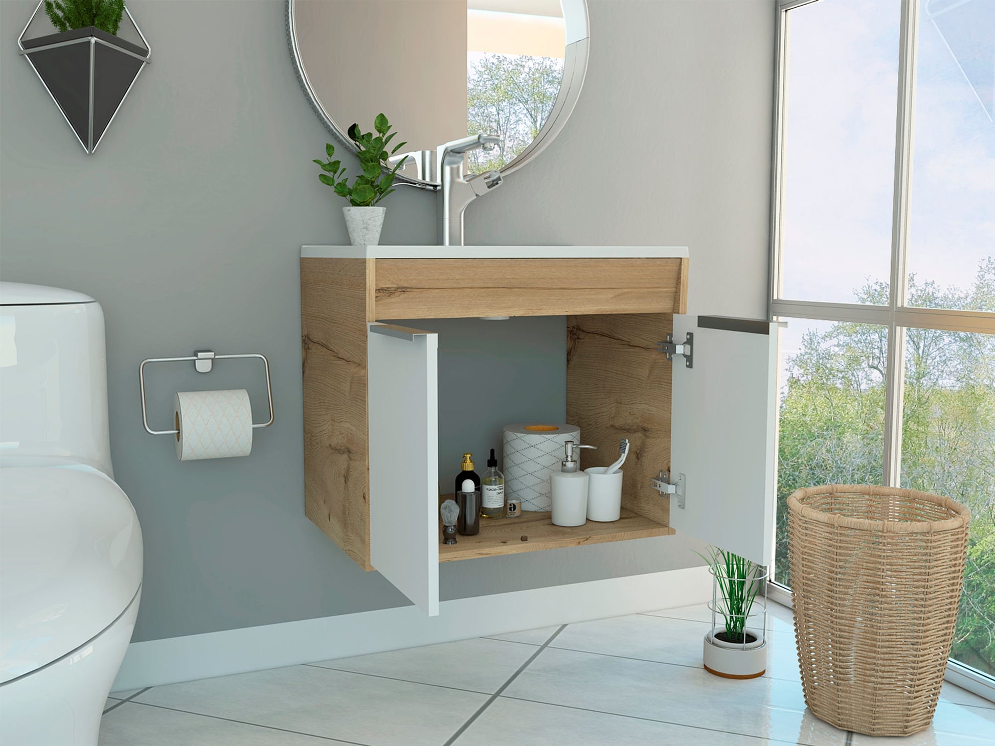 Mueble Lavamanos Carter 60 Flotante Rta Duna + Blanco