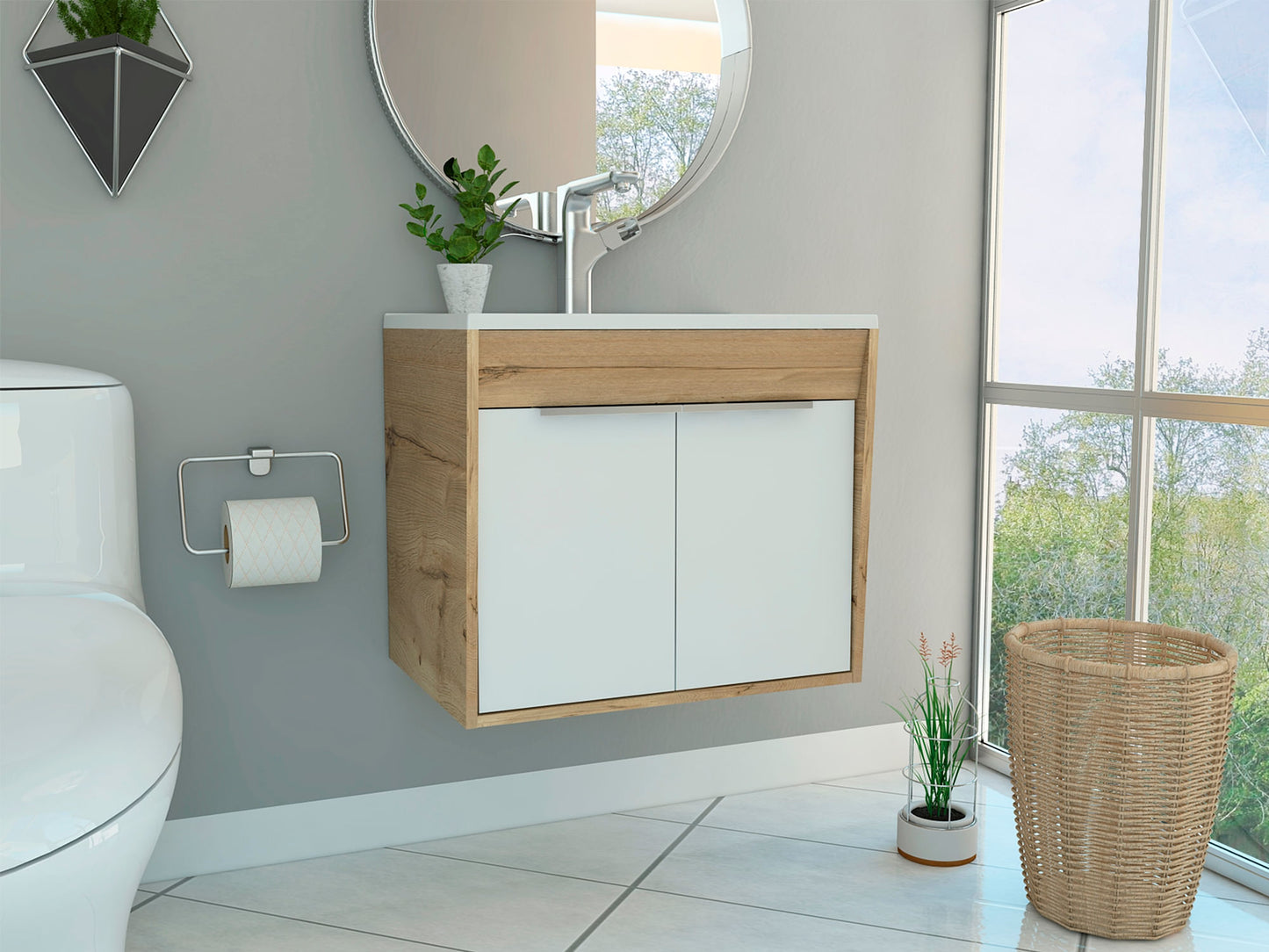 Mueble Lavamanos Carter 60 Flotante Rta Duna + Blanco