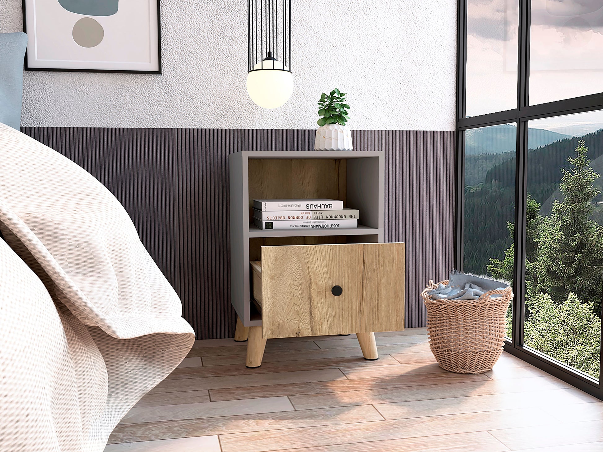 Mesa De Noche Hamilton Rta Gris + Duna