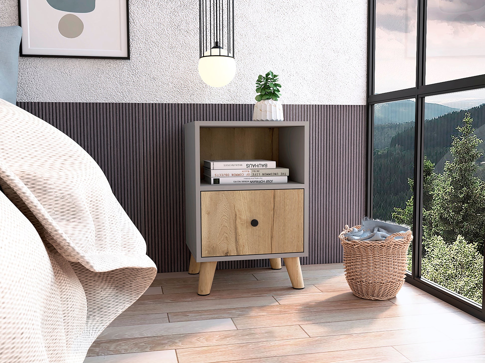 Mesa De Noche Hamilton Rta Gris + Duna