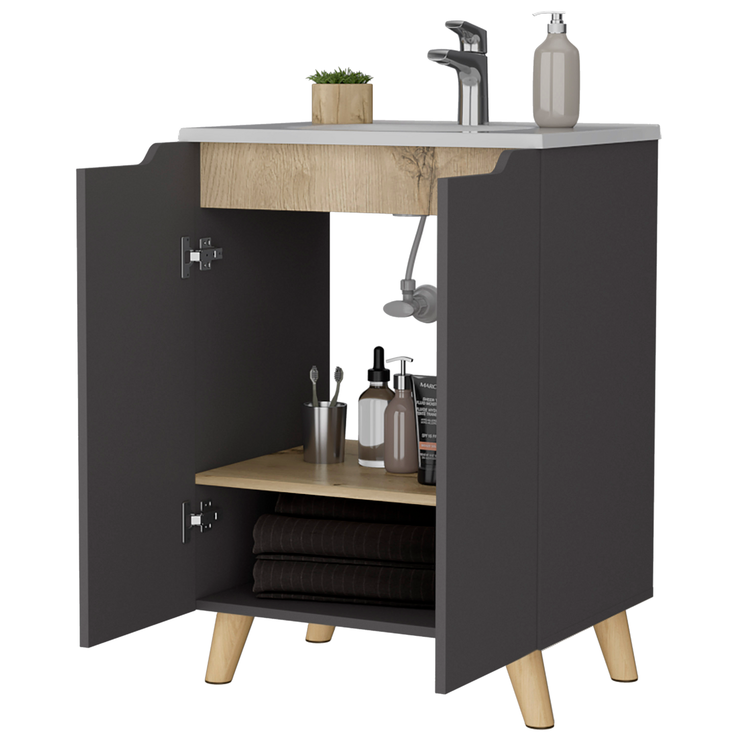 Mueble De Baño A Piso Lavamanos Laurent Rta Plomo Duna