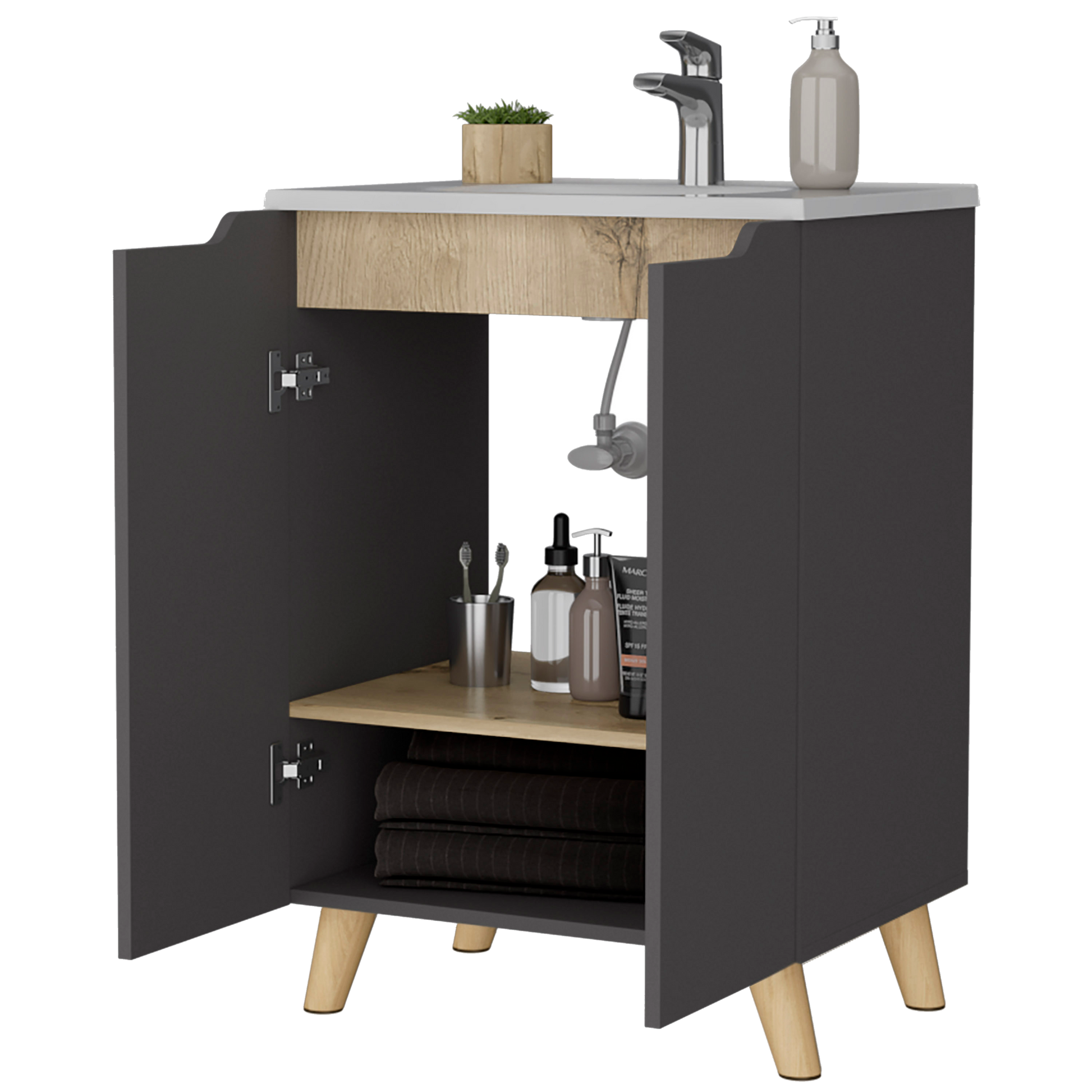 Mueble De Baño A Piso Lavamanos Laurent Rta Plomo Duna