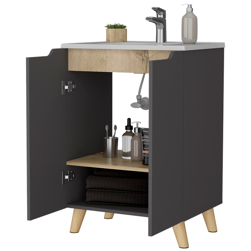 Mueble De Baño A Piso Lavamanos Laurent Rta Plomo Duna