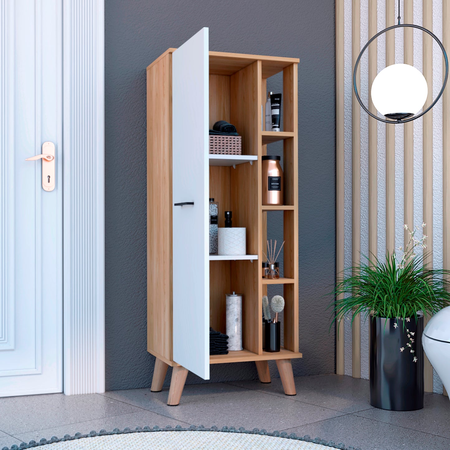 Mueble Auxiliar De Baño Kensington 125X51X35 Rta Fresno Eu + Blanco Mqz