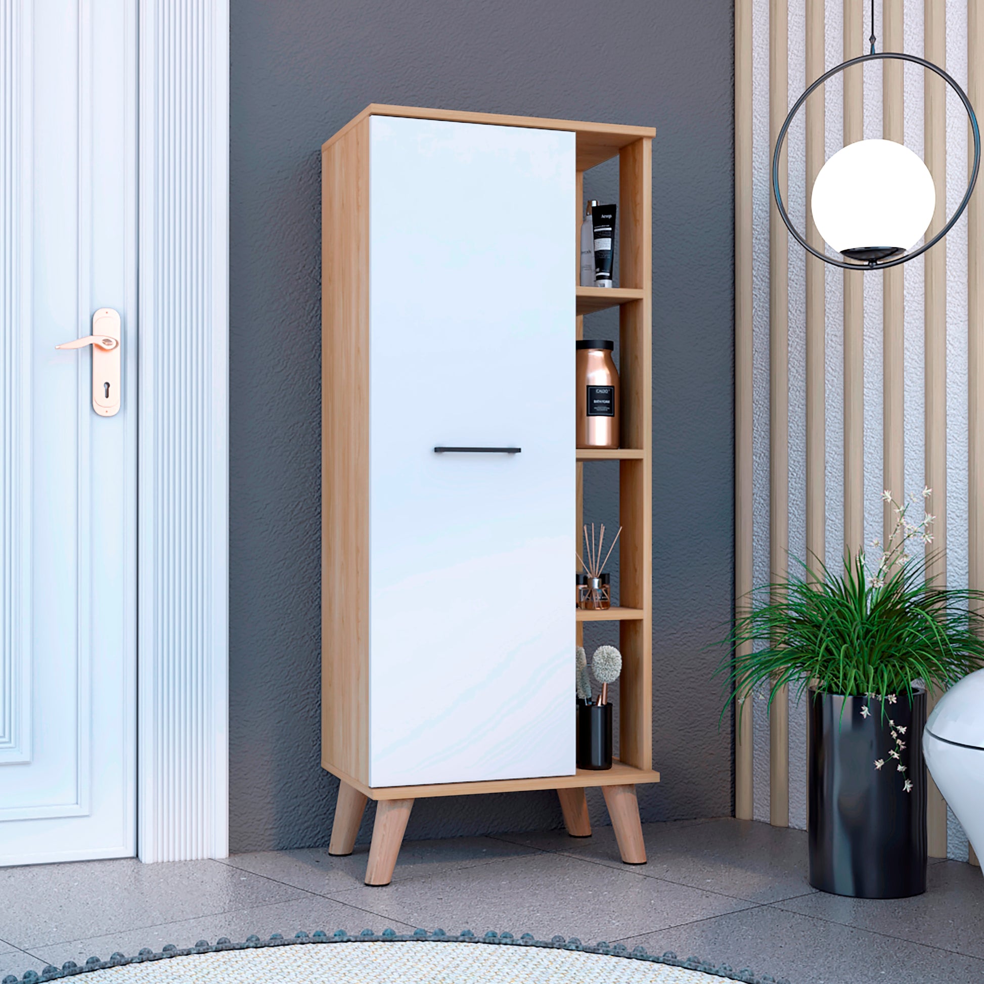 Mueble Auxiliar De Baño Kensington 125X51X35 Rta Fresno Eu + Blanco Mqz