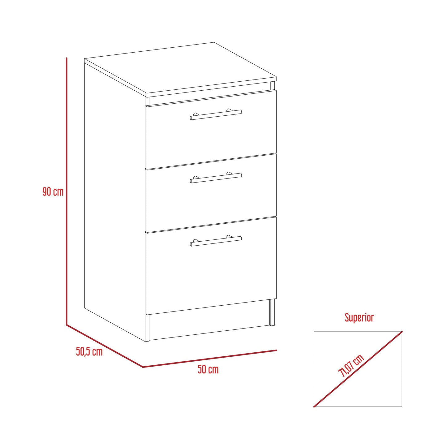 Gabinete 3 Cajones 90 X 50 Rta Blanco