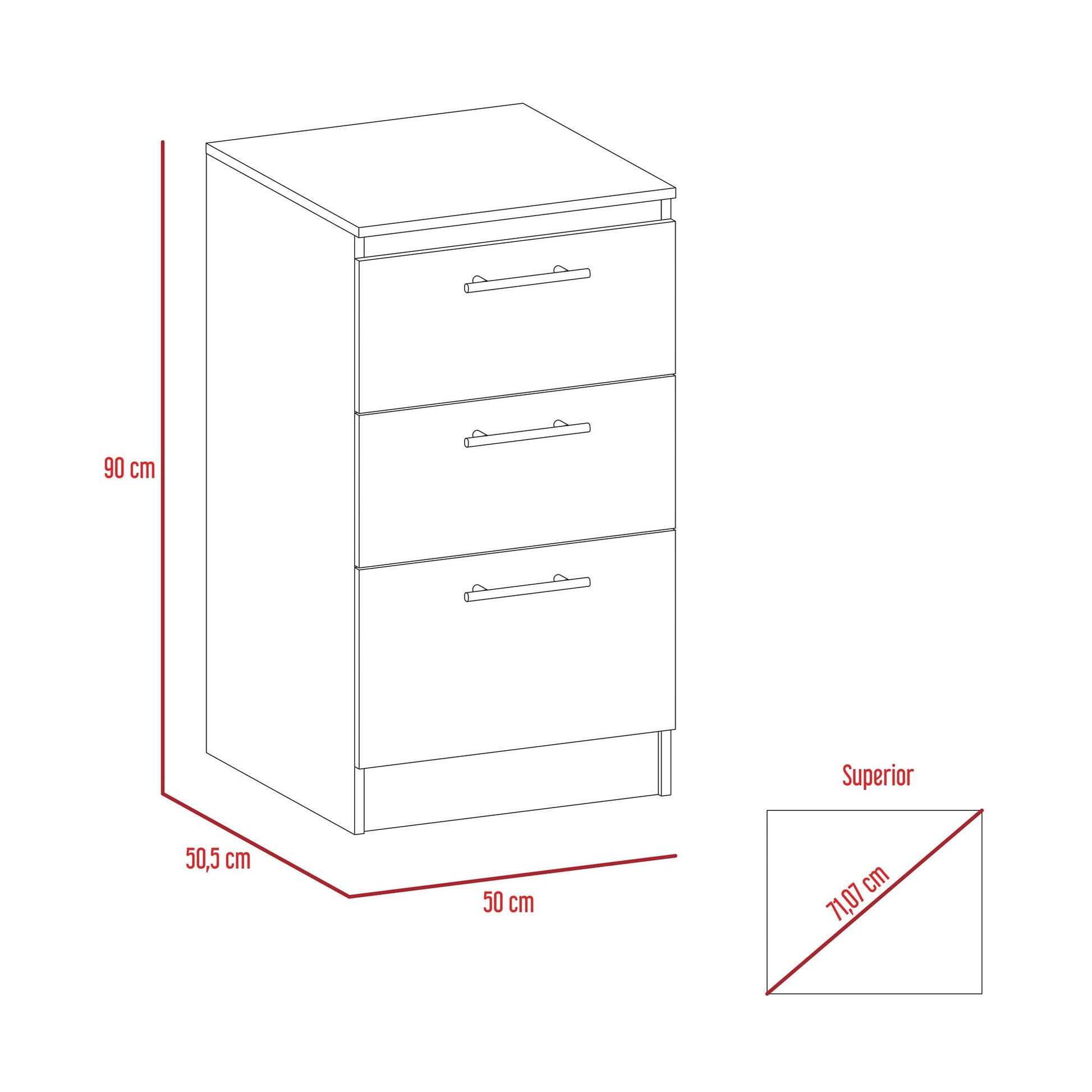 Gabinete 3 Cajones 90 X 50 Rta Blanco