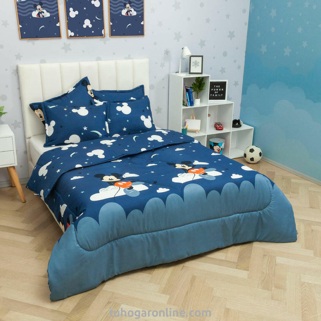 Cubrelecho Acolchado Disney Mickey Jr Azul Estampados Animados