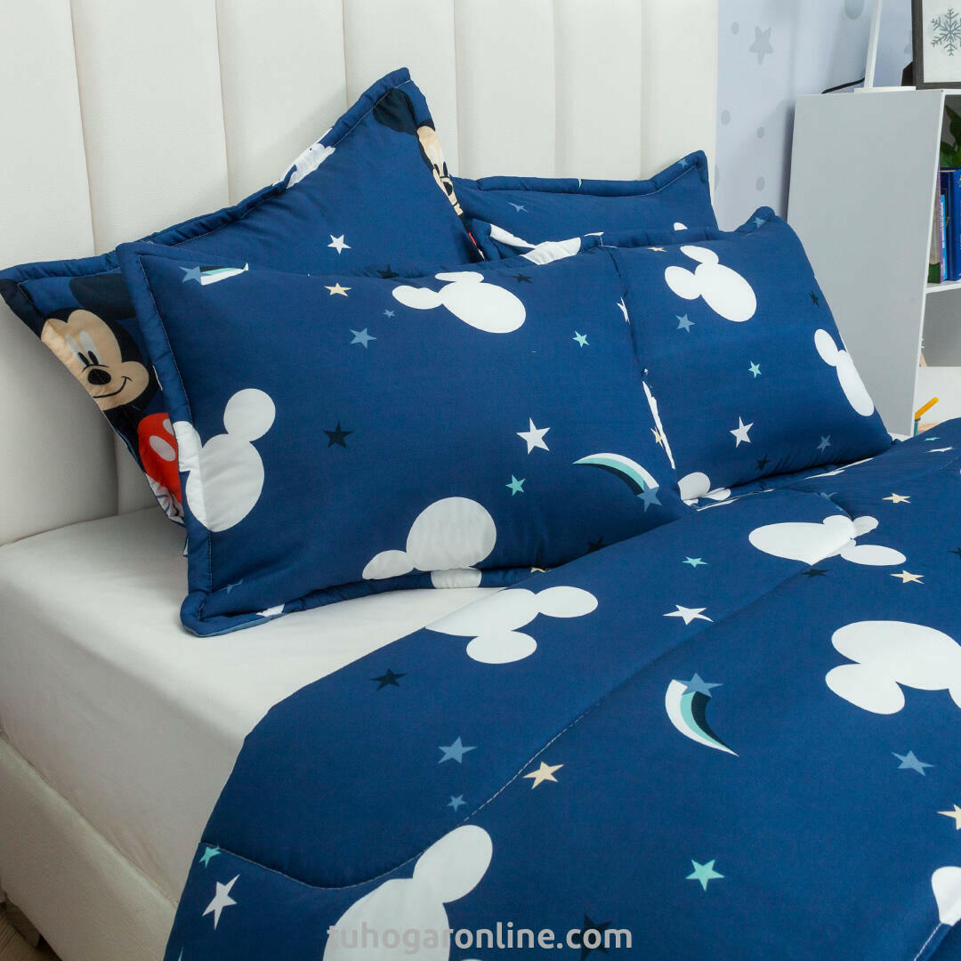 Cubrelecho Acolchado Disney Mickey Jr Azul Estampados Animados