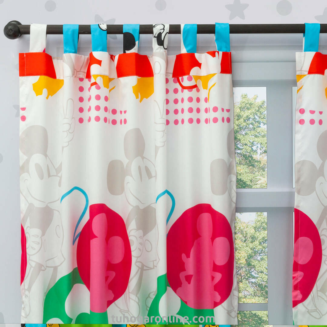 Juego De Sábana Con Cortinas Cama Semidoble Disney Mickey Blanco Estampados Animados