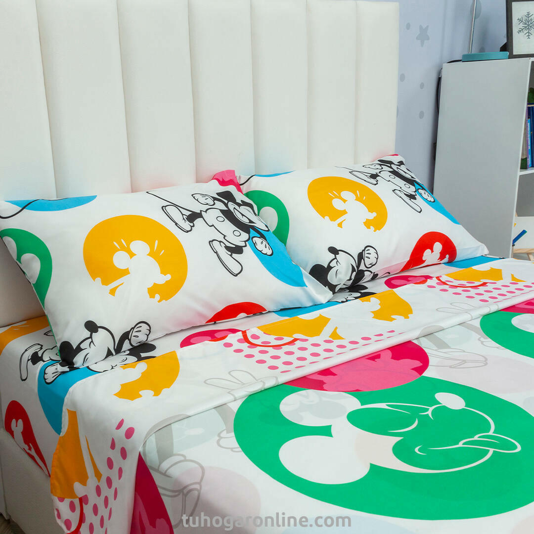 Juego De Sábana Con Cortinas Disney Mickey Blanco Estampados Animados