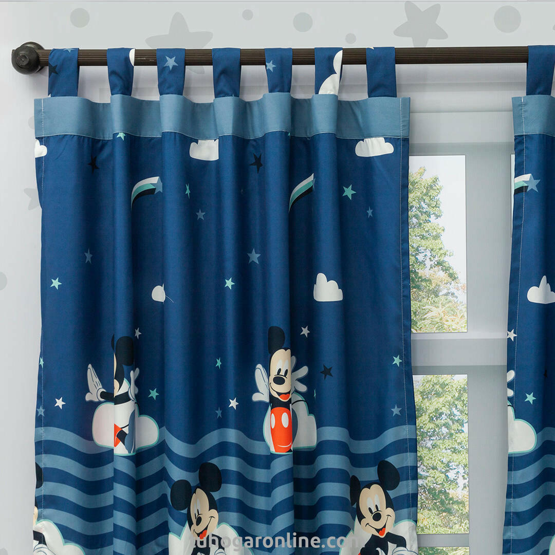 Juego De Sábana Con Cortinas Cama Doble Disney Mickey Jr Azul Estampados Animados