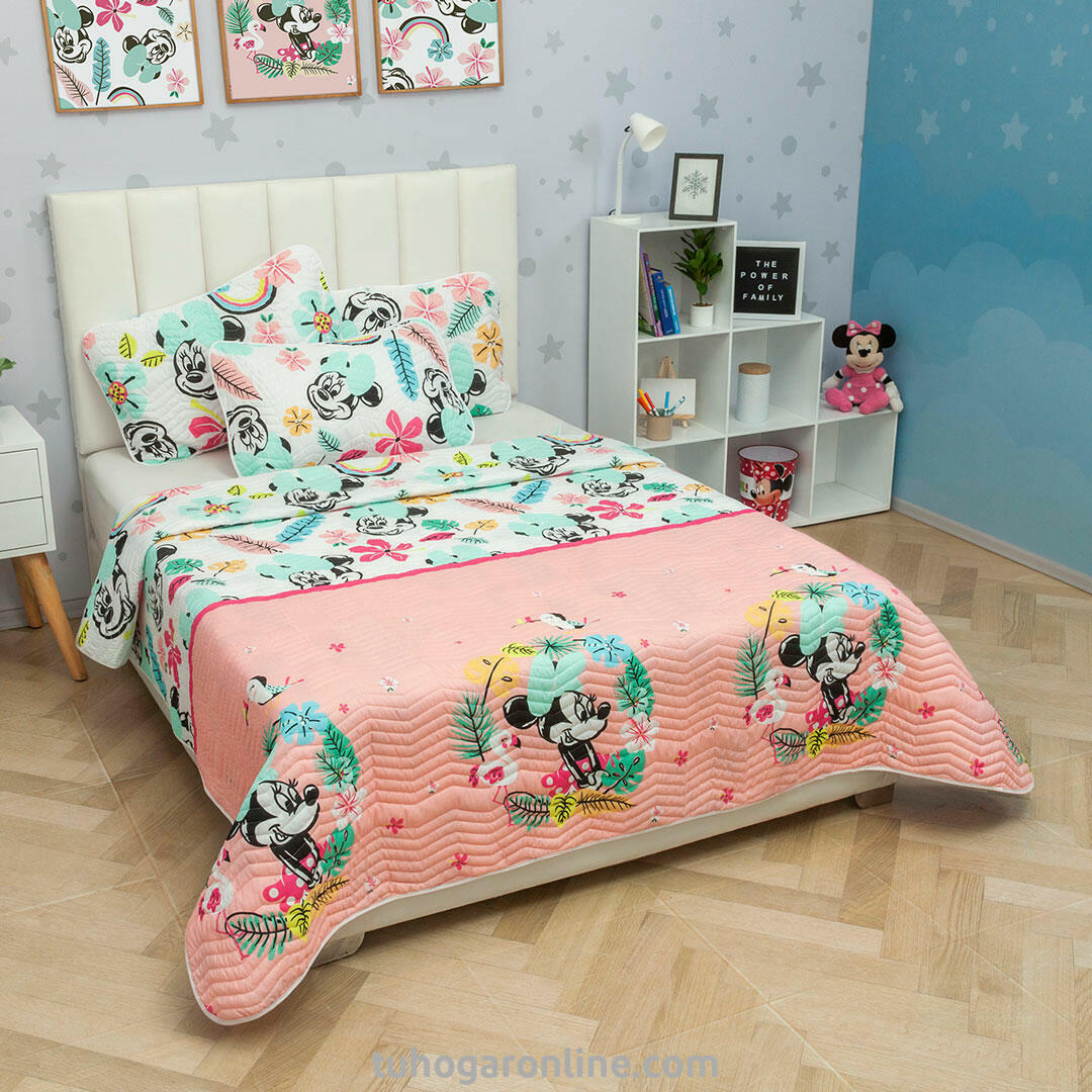 Cubrelecho Prensado Disney Minnie Rosado Estampados Animados