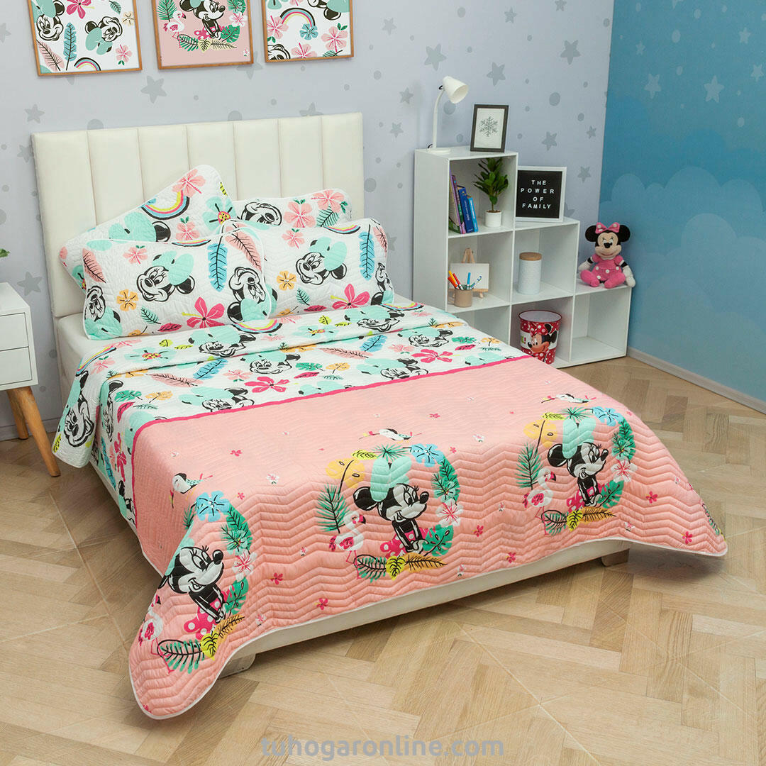 Cubrelecho Prensado Disney Minnie Rosado Estampados Animados