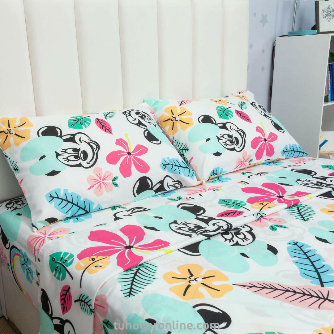 Juego De Sábana Con Cortinas Cama Semidoble Disney Minnie Rosado Estampados Animados