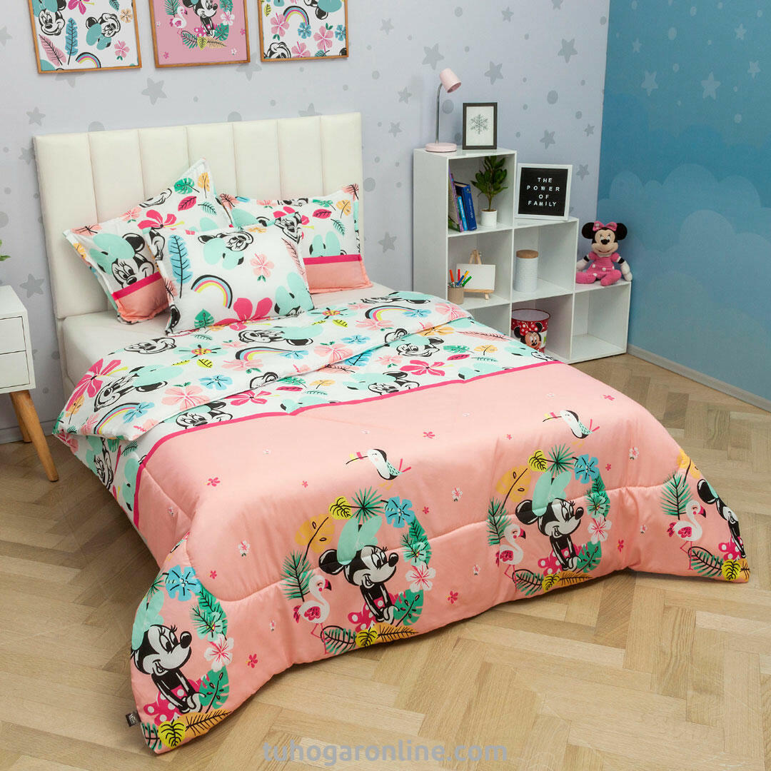 Cubrelecho Acolchado Disney Minnie Rosado Estampados Animados