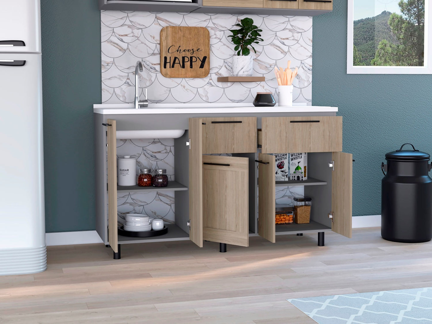 Modulo Inferior 150 Kitchen Hasselt Rta Gris + Rovere