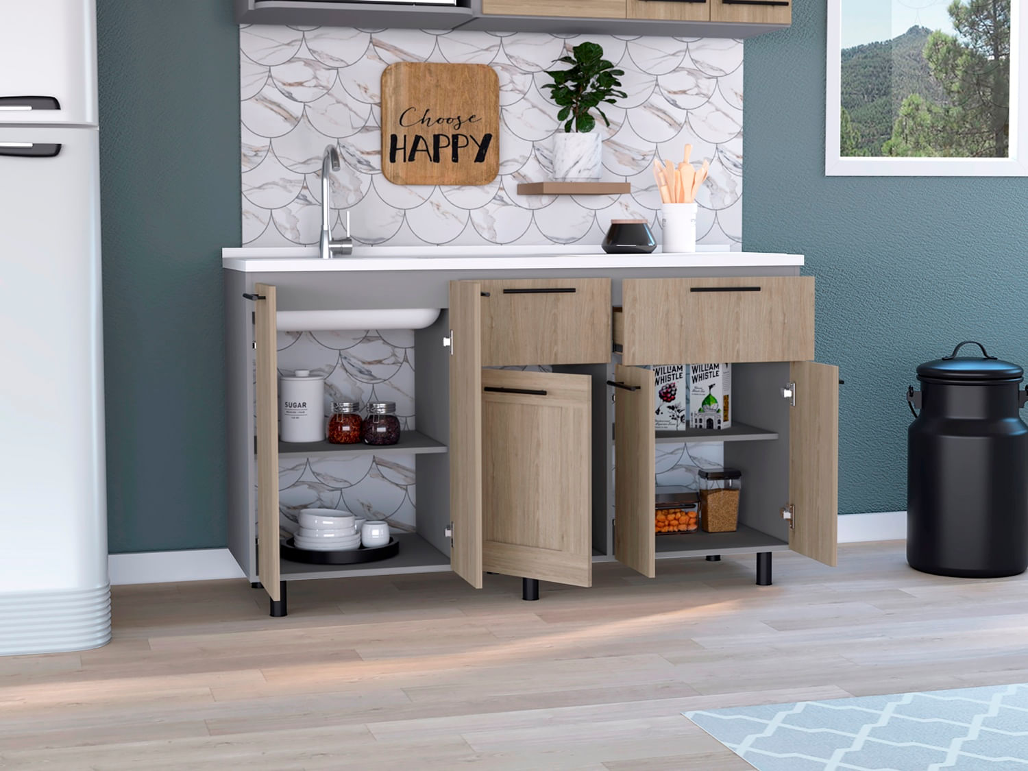 Modulo Inferior 150 Kitchen Hasselt Rta Gris + Rovere