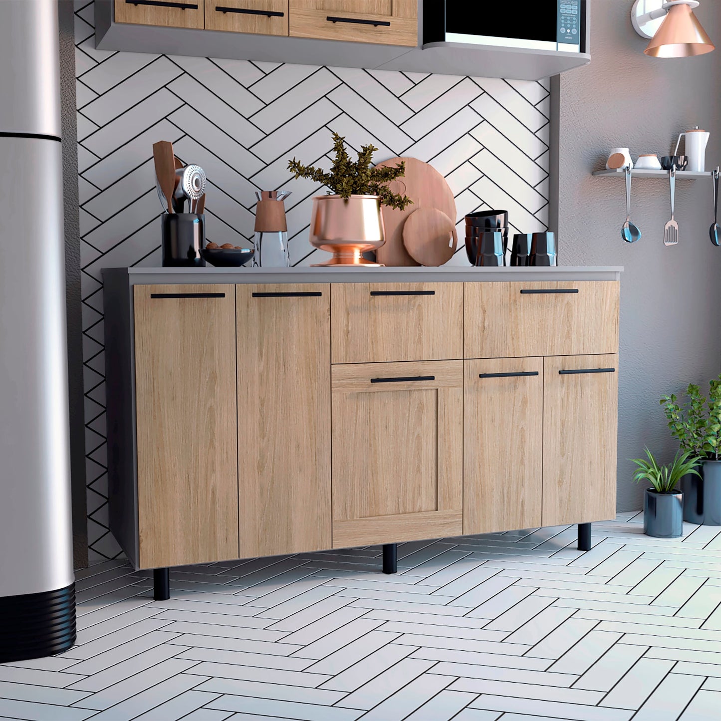 Modulo Inferior 150 Kitchen Hasselt Rta Gris Rovere