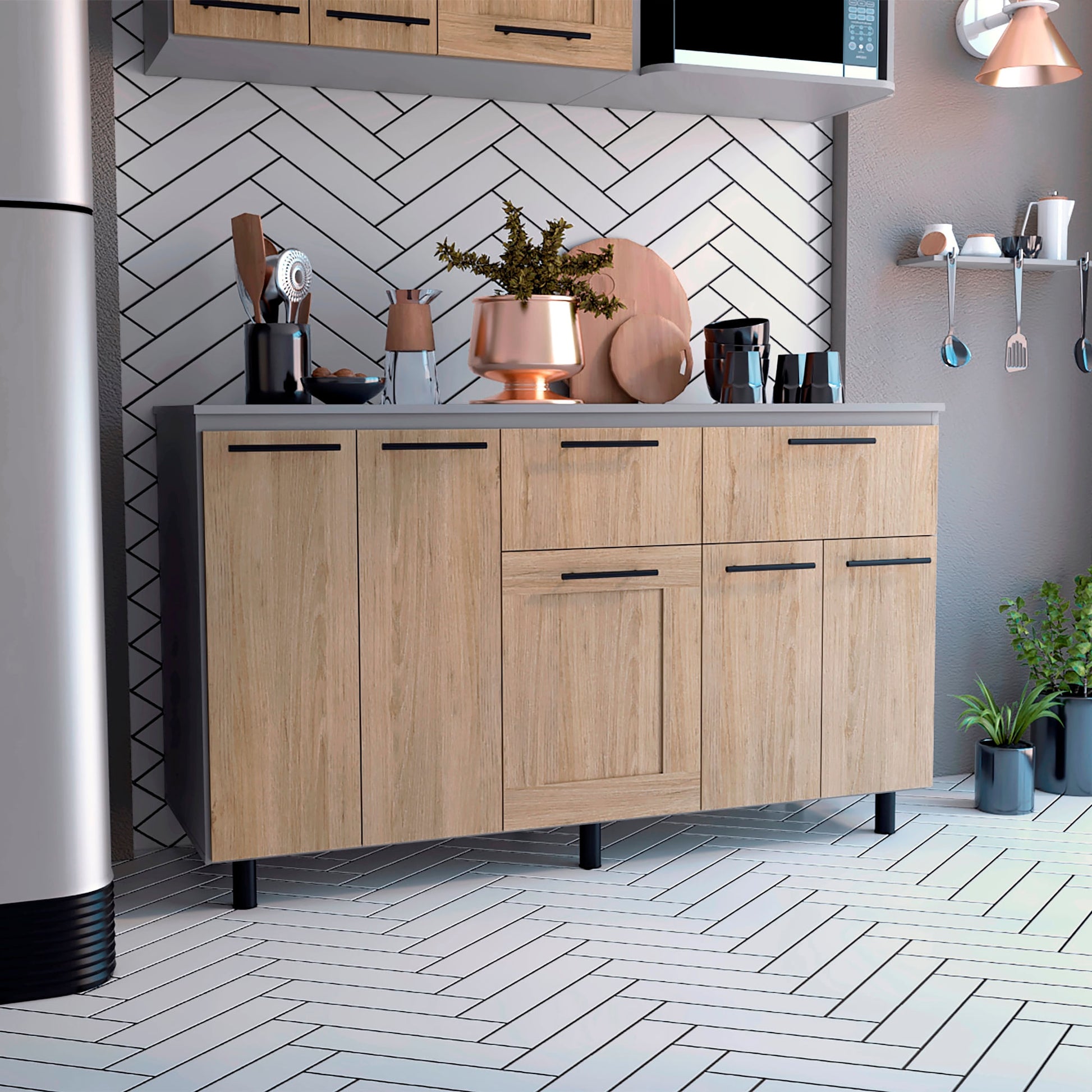 Modulo Inferior 150 Kitchen Hasselt Rta Gris Rovere