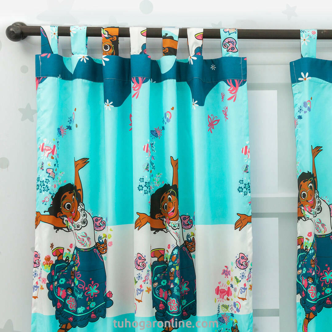 Juego De Sábana Con Cortinas Cama Semidoble Disney Encanto Mirabel Celeste Estampados Animados