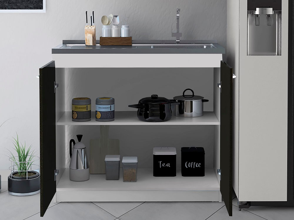 Mueble Inferior Kit Lavaplaros Napoles Rta Blanco + Wengue Zf