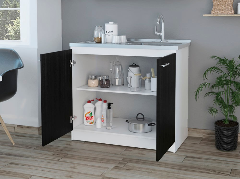 Mueble Inferior Kit Lavaplaros Napoles Rta Blanco + Wengue Zf