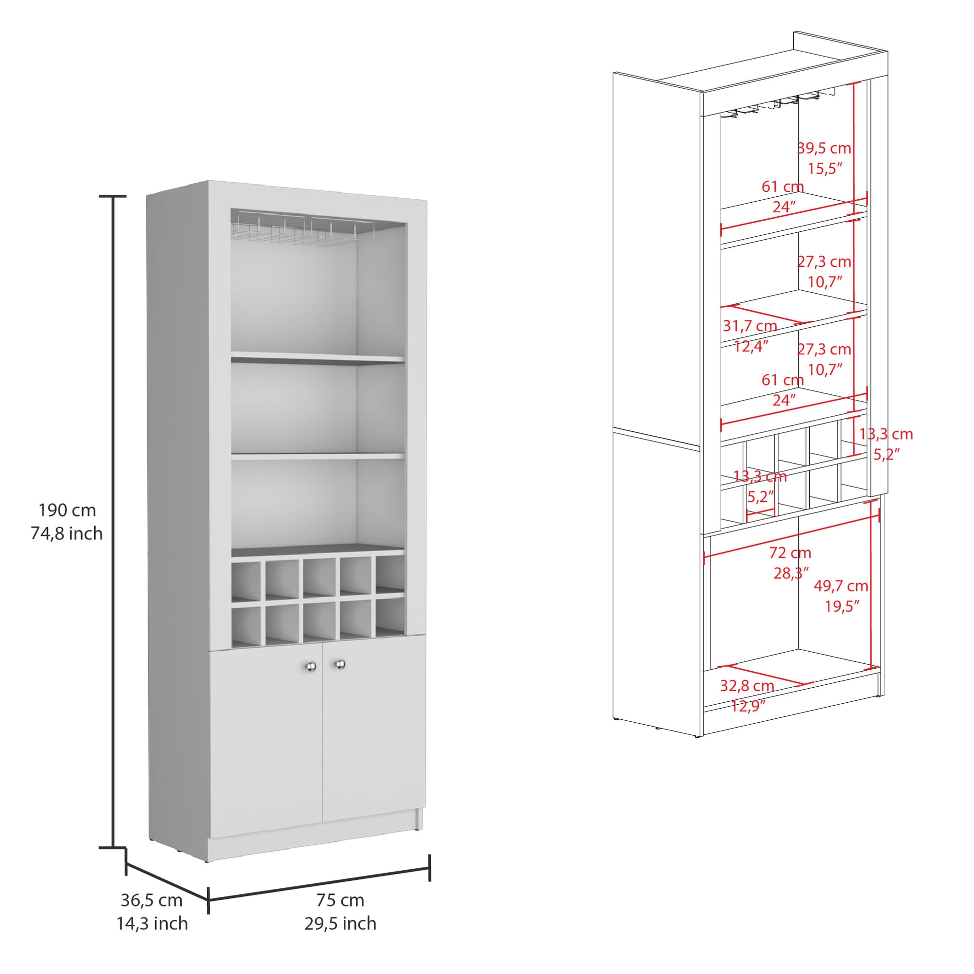 Mueble Bar Nebo 190X75X36 Rta Blanco Zf