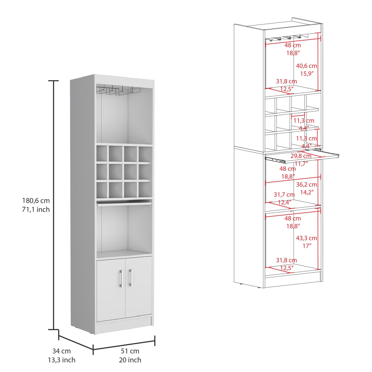 Mueble Bar Kevil 180X51X34 Rta Blanco Zf