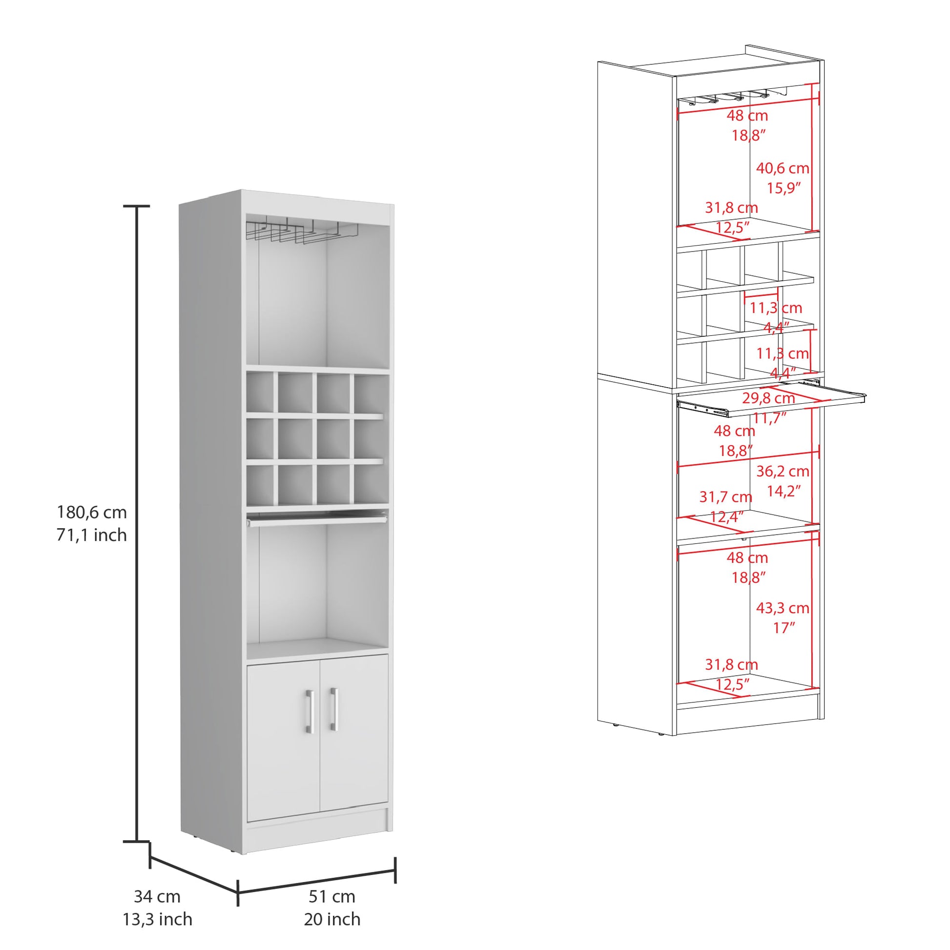 Mueble Bar Kevil 180X51X34 Rta Blanco Zf