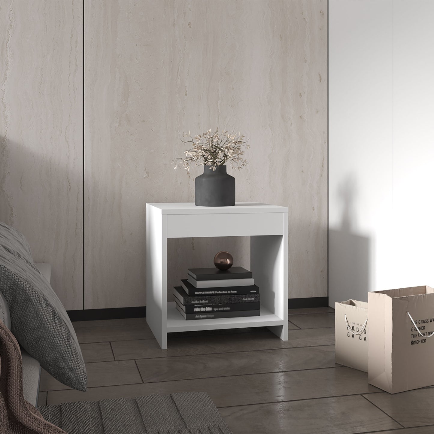 Mesa De Noche Chroma 42X40 Rta Blanco Zf
